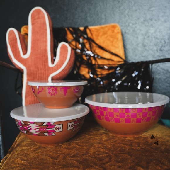 SUPER FLY Sangria AZTEC WESTERN BOWL SET | Color: RUST/PINK | NEW/NIB!! 🤎🤠🩷 - Picture 1 of 7